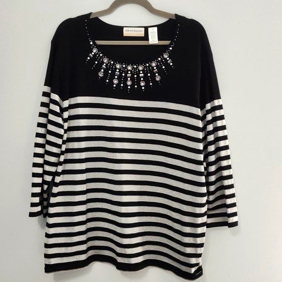 Alfred Dunner Sweater 2X Festive Holiday Party Glam Beaded Black & Silver Chic - Picture 1 of 12